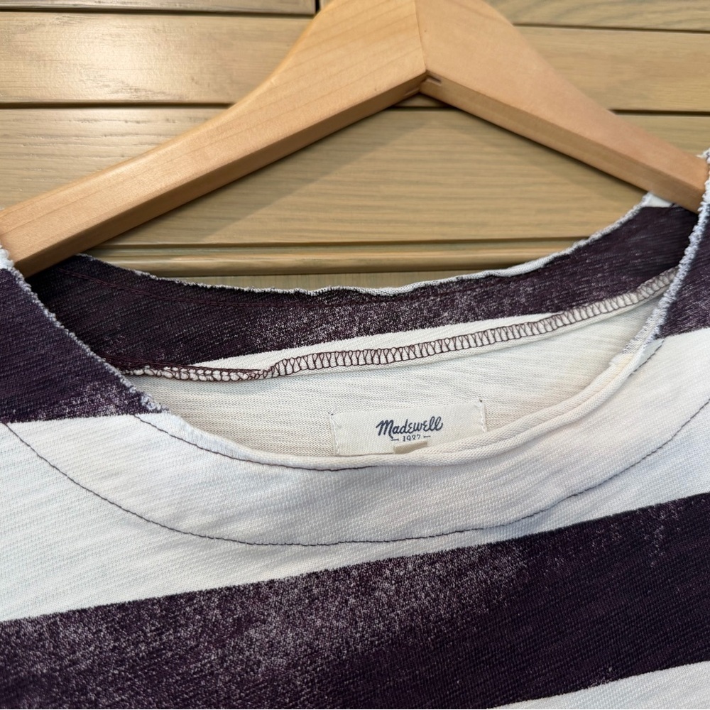 Madewell Cream and Deep Plum Striped Short Sleeve Top Cotton Tee SM - Picture 3 of 11